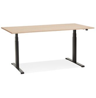 Zwarte elektrische zit/sta-bureau &#039;TRONIK&#039; met blad in natuurlijke houtafwerking - 140x70 cm