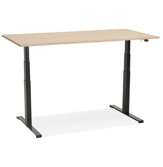 Zwarte elektrische zit/sta-bureau &#039;TRONIK&#039; met blad in natuurlijke houtafwerking - 140x70 cm