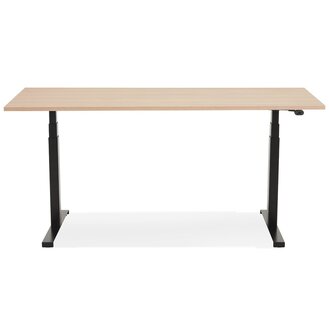 Zwarte elektrische zit/sta-bureau &#039;TRONIK&#039; met blad in natuurlijke houtafwerking - 140x70 cm