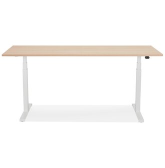 Witte elektrisch verstelbare bureau &#039;TRONIK&#039; met blad in natuurlijke houtafwerking - 160x80 cm