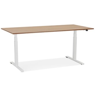 Witte elektrisch verstelbare bureau &#039;TRONIK&#039; met blad in notenhouten afwerking - 160x80 cm