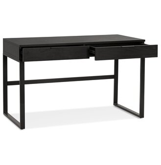 Rechte design bureau &#039;DOMINIK&#039; van hout en zwart metaal - 120x60 cm