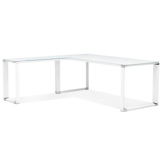 Groot hoekbureau van wit glas &#039;XLINE&#039; (hoek naar keuze) - 200 cm