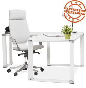 Groot hoekbureau van wit glas &#039;XLINE&#039; (hoek naar keuze) - 200 cm
