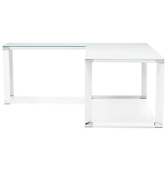 Groot hoekbureau van wit glas &#039;XLINE&#039; (hoek naar keuze) - 200 cm
