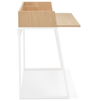 Rechte design bureau &#039;SALMON&#039; in natuurkleurig hout en wit metaal