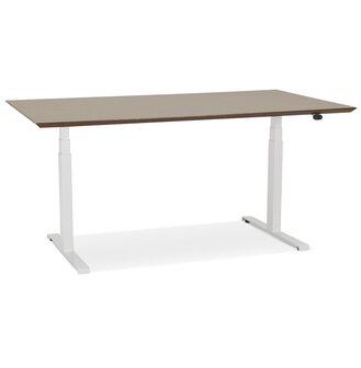 Witte elektrische zit/sta-bureau &#039;BIONIK&#039; met blad in notenhouten afwerking - 150x70 cm