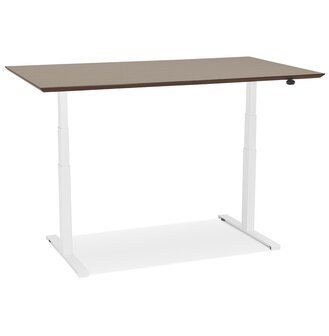 Witte elektrische zit/sta-bureau &#039;BIONIK&#039; met blad in notenhouten afwerking - 150x70 cm