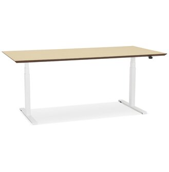 Witte elektrische zit/sta-bureau &#039;BIONIK&#039; met blad in natuurlijke houtafwerking - 180x90 cm