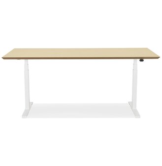 Witte elektrische zit/sta-bureau &#039;BIONIK&#039; met blad in natuurlijke houtafwerking - 180x90 cm