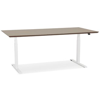 Witte elektrische zit/sta-bureau &#039;BIONIK&#039; met blad in notenhouten afwerking - 180x90 cm