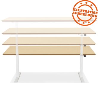 Witte elektrische zit/sta-bureau &#039;BIONIK&#039; met blad in notenhouten afwerking - 180x90 cm