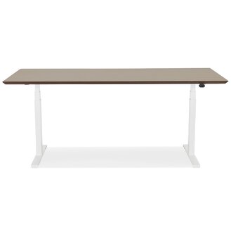 Witte elektrische zit/sta-bureau &#039;BIONIK&#039; met blad in notenhouten afwerking - 180x90 cm