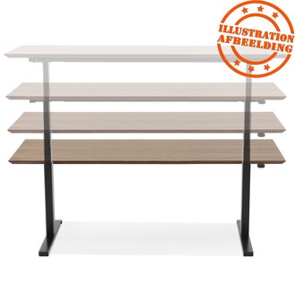 Zwarte elektrische zit/sta-bureau &#039;BIONIK&#039; met blad in natuurlijke houtafwerking - 150x70 cm