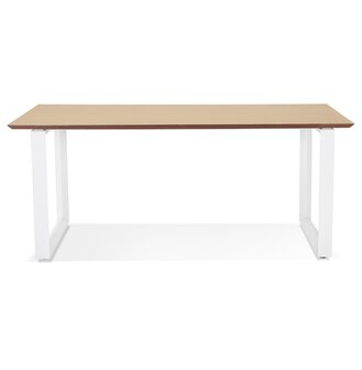 Grote rechte directiebureau &#039;GIMINI&#039; van natuurkleurig afgewerkte hout en wit metaal - 180x90 cm
