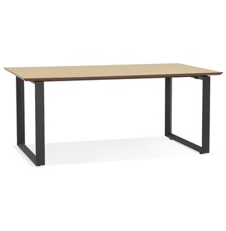 Grote rechte directiebureau &#039;GIMINI&#039; van natuurkleurig afgewerkte hout en zwart metaal - 180x90 cm