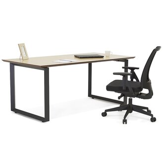 Grote rechte directiebureau &#039;GIMINI&#039; van natuurkleurig afgewerkte hout en zwart metaal - 180x90 cm