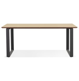 Grote rechte directiebureau &#039;GIMINI&#039; van natuurkleurig afgewerkte hout en zwart metaal - 180x90 cm