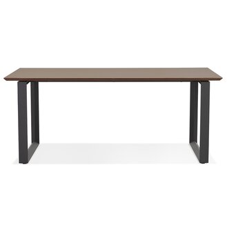 Grote rechte directiebureau &#039;GIMINI&#039; met notenhouten afwerking en zwart metaal - 180x90 cm