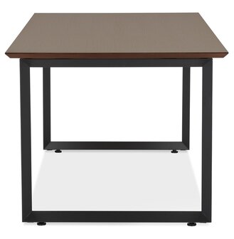 Grote rechte directiebureau &#039;GIMINI&#039; met notenhouten afwerking en zwart metaal - 180x90 cm