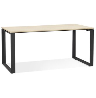 Rechte design bureau &#039;BAKUS&#039; van natuurkleurig afgewerkte hout en zwart metaal - 160x80 cm