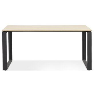 Rechte design bureau &#039;BAKUS&#039; van natuurkleurig afgewerkte hout en zwart metaal - 160x80 cm