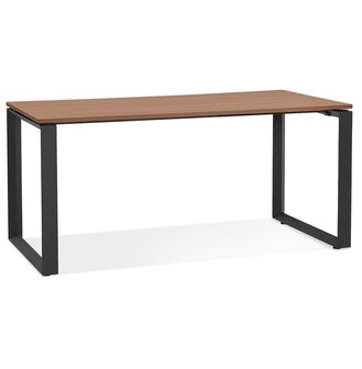 Rechte design bureau &#039;BAKUS&#039; met notenhouten afwerking en zwart metaal - 160x80 cm