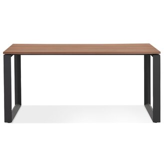 Rechte design bureau &#039;BAKUS&#039; met notenhouten afwerking en zwart metaal - 160x80 cm