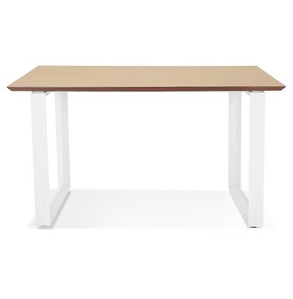 Rechte directiebureau &#039;GIMINI&#039; van natuurkleurig afgewerkte hout en wit metaal - 130x70 cm