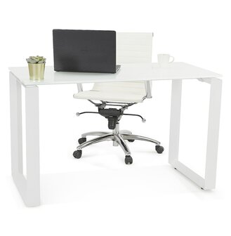 Kleine rechte design bureautafel &#039;BAKUS&#039; van wit hout en metaal - 120x60 cm
