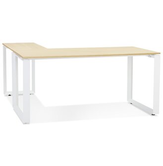 Design hoekbureau &#039;BAKUS&#039; van natuurkleurig afgewerkte hout en wit metaal - 160 cm