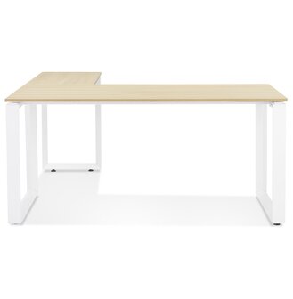 Design hoekbureau &#039;BAKUS&#039; van natuurkleurig afgewerkte hout en wit metaal - 160 cm