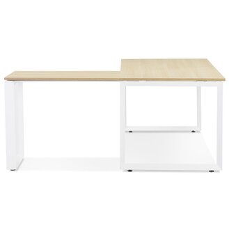 Design hoekbureau &#039;BAKUS&#039; van natuurkleurig afgewerkte hout en wit metaal - 160 cm