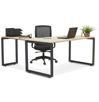 Design hoekbureau &#039;BAKUS&#039; van natuurkleurig afgewerkte hout en zwart metaal - 160 cm