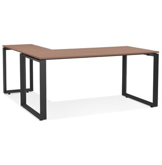 Design hoekbureau &#039;BAKUS&#039; met notenhouten afwerking en zwart metaal - 160 cm