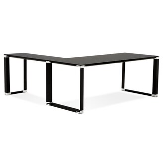 Groot hoekbureau van zwart glas &#039;XLINE&#039; (hoek naar keuze) - 200 cm