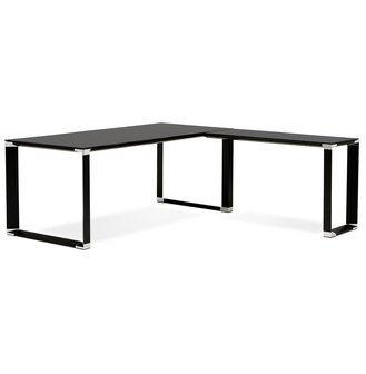 Groot hoekbureau van zwart glas &#039;XLINE&#039; (hoek naar keuze) - 200 cm