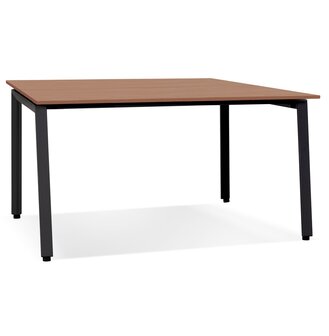 Vergadertafel/benchbureau &#039;AMADEUS SQUARE&#039; van hout met notenhoutafwerking en zwart metaal - 140x140 cm