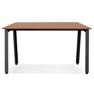 Vergadertafel/benchbureau &#039;AMADEUS SQUARE&#039; van hout met notenhoutafwerking en zwart metaal - 140x140 cm