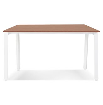 Vergadertafel/benchbureau &#039;AMADEUS SQUARE&#039; van hout met notenhoutafwerking en wit metaal - 140x140 cm