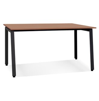 Rechte design bureau &#039;AMADEUS&#039; van hout met notenhoutafwerking en zwart metaal - 160x80 cm