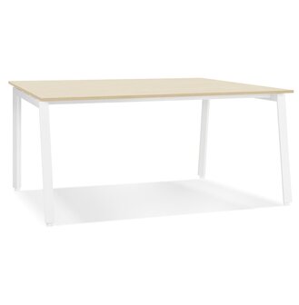 Rechte design bureau &#039;AMADEUS&#039; van natuurlijk afgewerkt hout en wit metaal - 160x80 cm