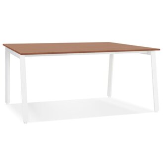Rechte design bureau &#039;AMADEUS&#039; van hout met notenhoutafwerking en wit metaal - 160x80 cm