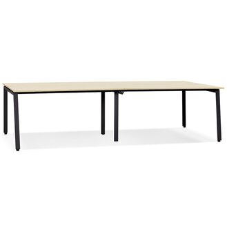 Dubbele rechte design bureau &#039;AMADEUS&#039; van natuurlijk afgewerkt hout en zwart metaal - 280x140 cm