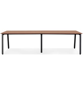 Dubbele rechte design bureau &#039;AMADEUS&#039; van hout met notenhoutafwerking en zwart metaal - 280x140 cm