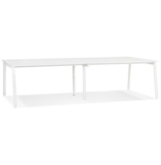 Dubbele rechte design bureau &#039;AMADEUS&#039; van hout en wit metaal - 280x140 cm