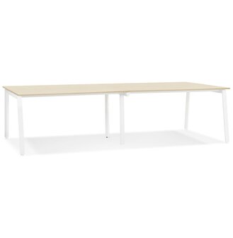 Dubbele rechte design bureau &#039;AMADEUS&#039; van natuurlijk afgewerkt hout en wit metaal - 280x140 cm