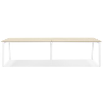 Dubbele rechte design bureau &#039;AMADEUS&#039; van natuurlijk afgewerkt hout en wit metaal - 280x140 cm