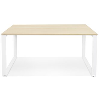 Vergadertafel / bench-bureau &#039;BAKUS SQUARE&#039; in hout met natuurlijke afwerking en wit metaal - 140x140 cm