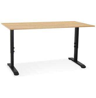 In hoogte verstelbare bureau &#039;OSMOSE&#039; van natuurlijk afgewerkt hout en zwart metaal - 160x80 cm